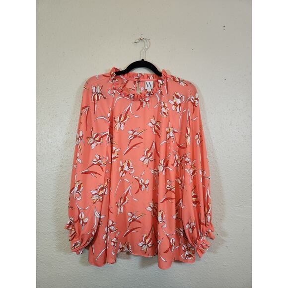 Worthington Women's High Neck Flutter Sleeves Floral Print Blouse Top Size 3X‎ - Picture 1 of 7